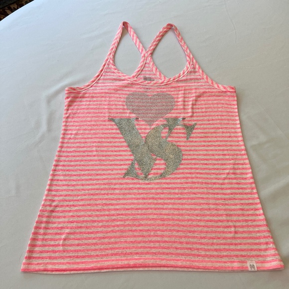 Victoria's Secret Supermodel Essential Racer Back Tank Top Pink/White SZ L - Picture 1 of 6